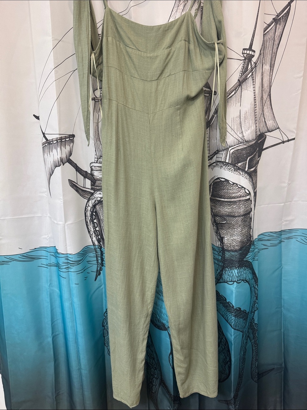 Linen Olive Green One-Piece Jumpsuit